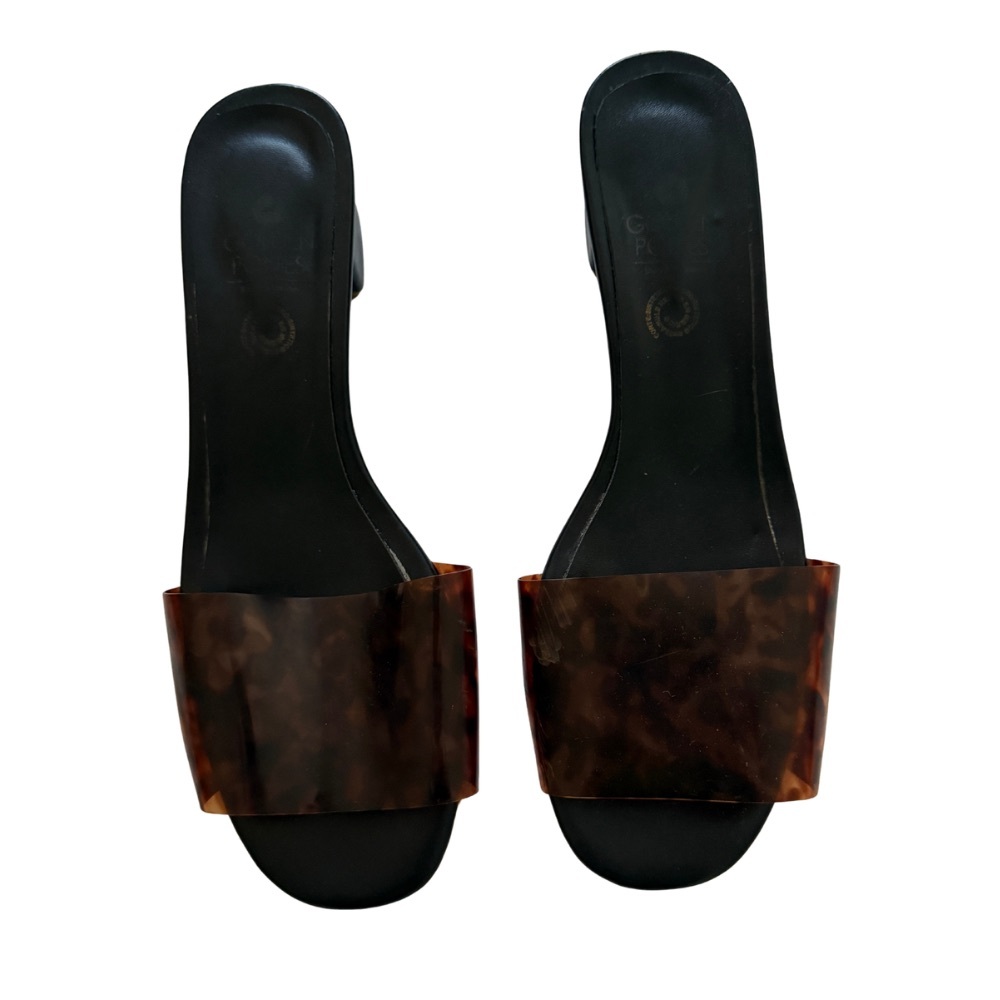 Black Slide Sandals with Tortoiseshell Band